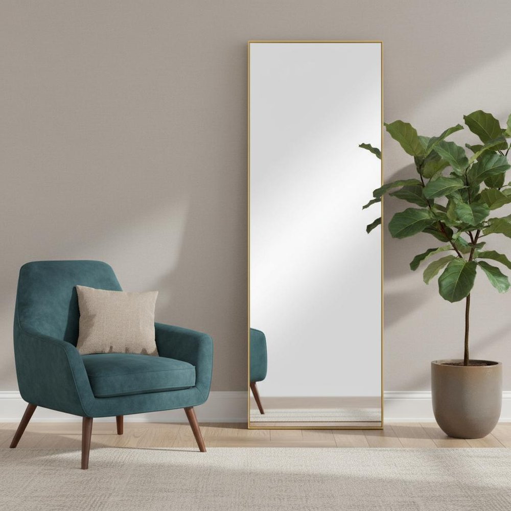 71" Gold Metal Leaning Framed Full Length Mirror