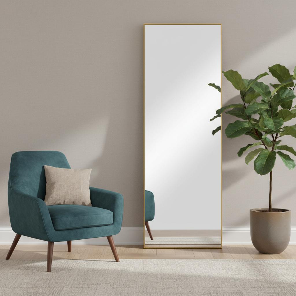 71" Gold Metal Leaning Framed Full Length Mirror