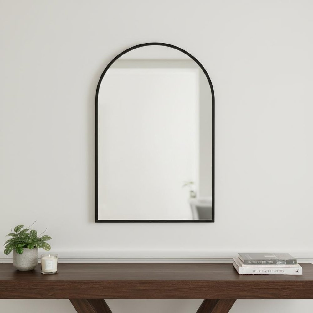 36" Black Metal Arch Framed Accent Mirror