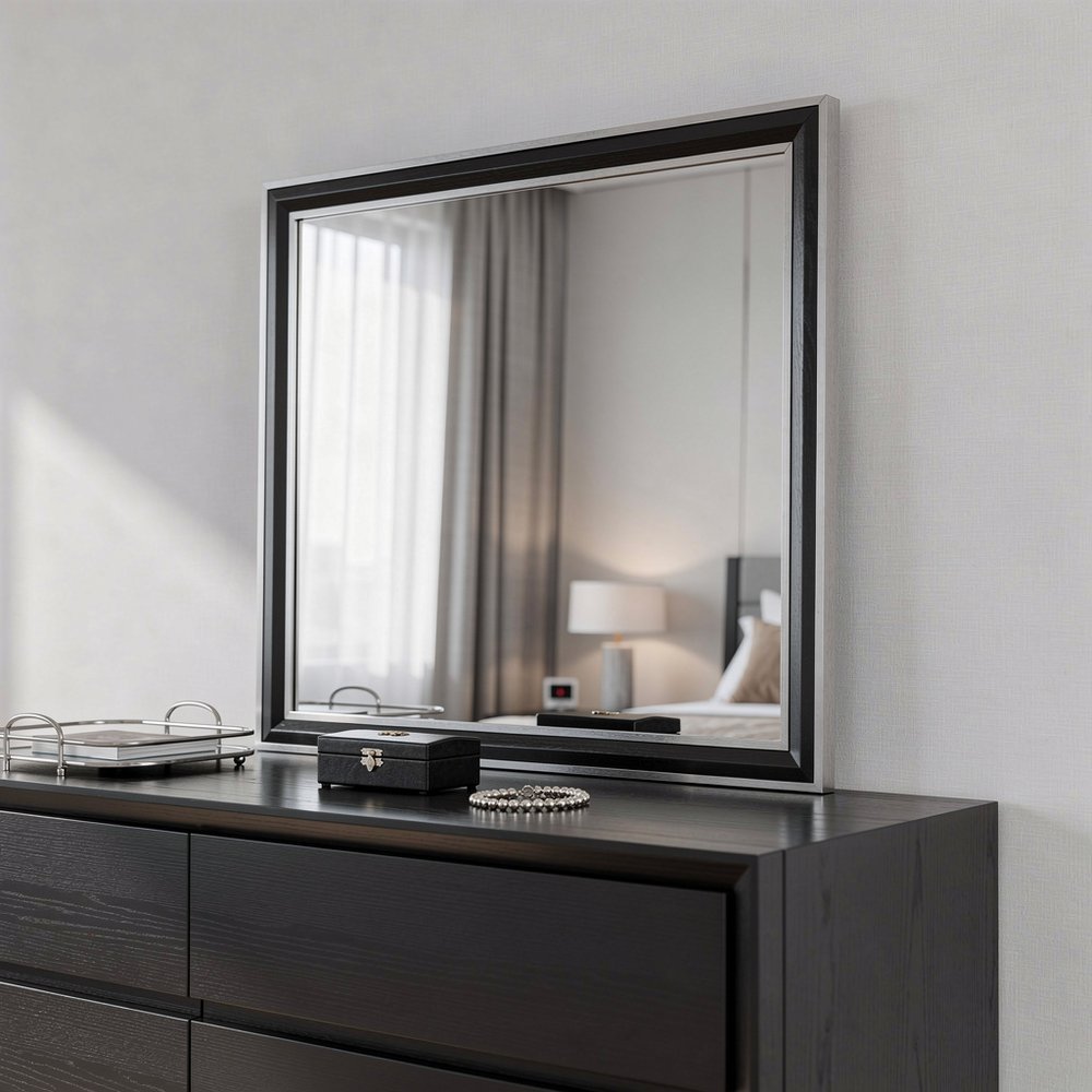 39" Black And Gray Wood Dresser Mount Framed Mirror
