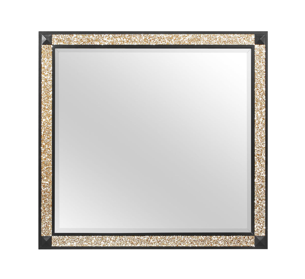 36" Black And Gold Faux Crystal And Wood Dresser Mount Framed Mirror