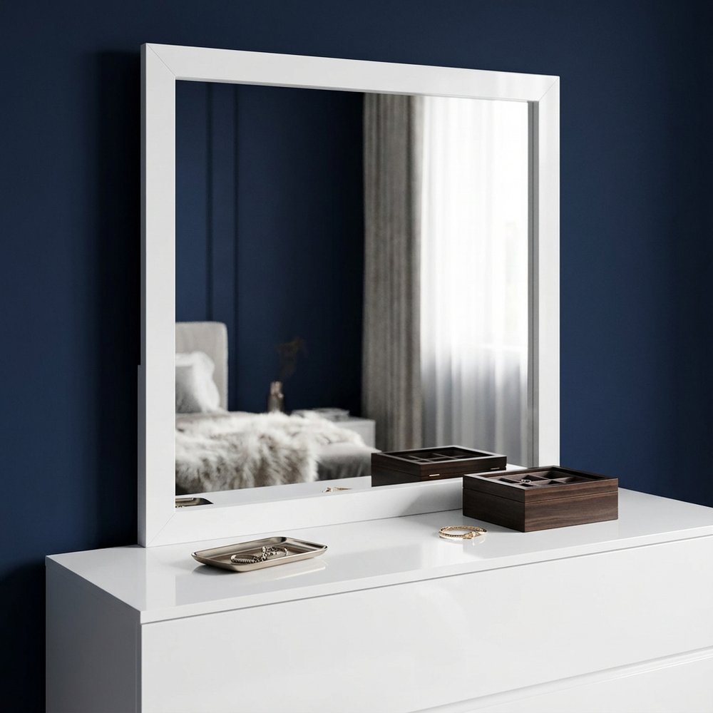 40" White Wood Square Dresser Mount Framed Mirror