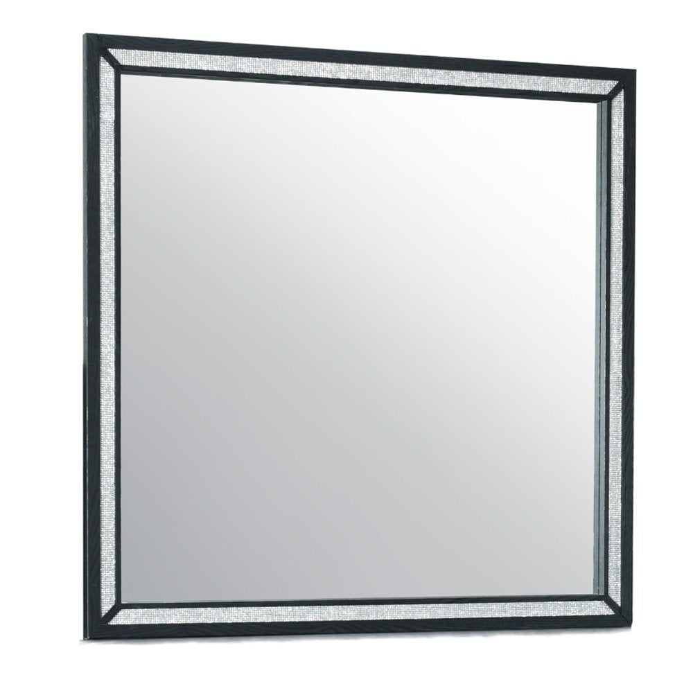 37" Black Faux Crystal And Wood Dresser Mount Framed Mirror
