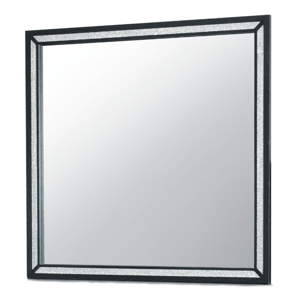 37" Black Faux Crystal And Wood Dresser Mount Framed Mirror