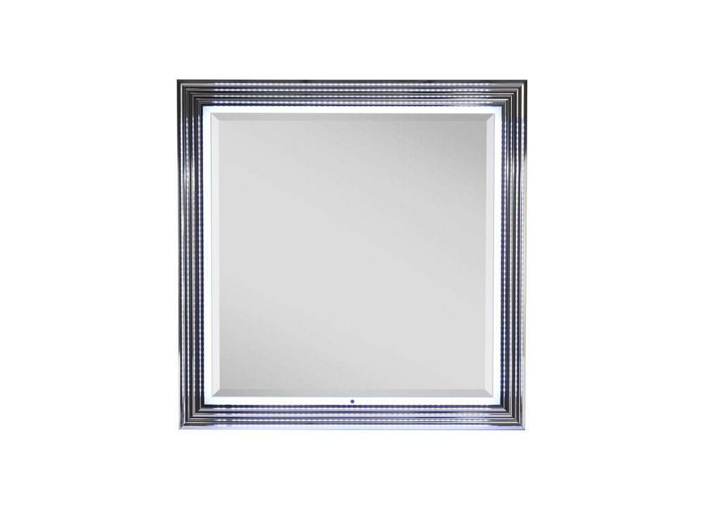 42" Silver And White Wood Square Lighted Dresser Mount Framed Mirror