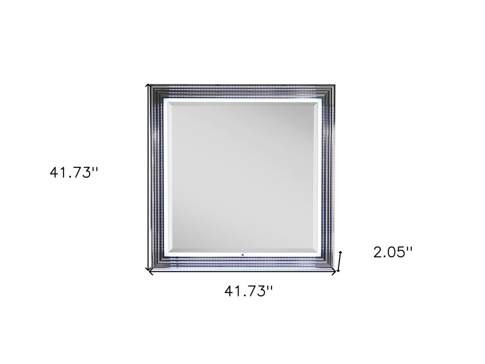 42" Silver And White Wood Square Lighted Dresser Mount Framed Mirror