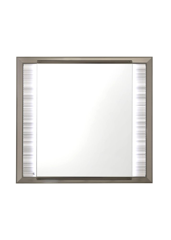 38" White And Silver Wood Lighted Dresser Mount Framed Mirror