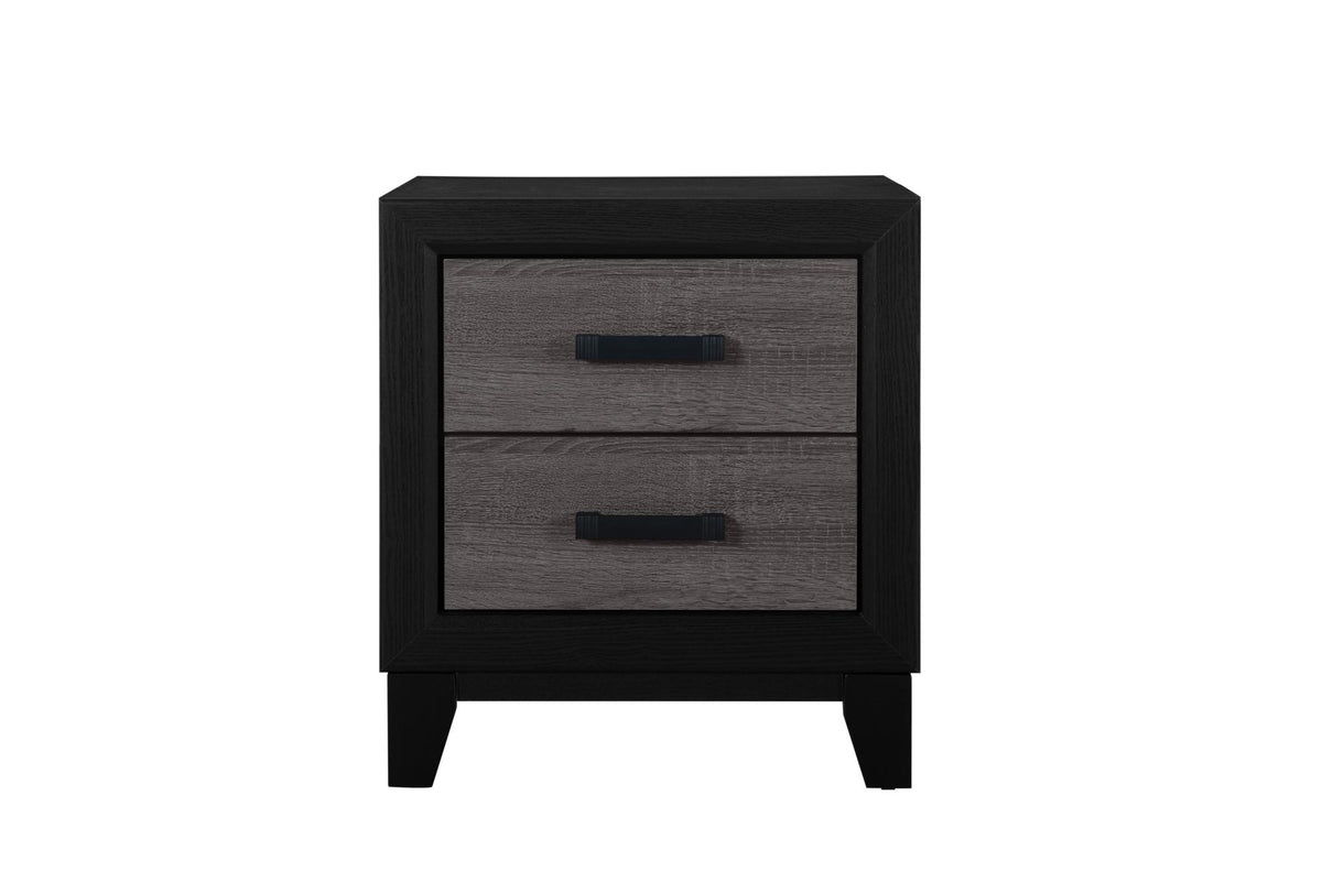 22" Black And Gray Wood Two Drawer Nightstand