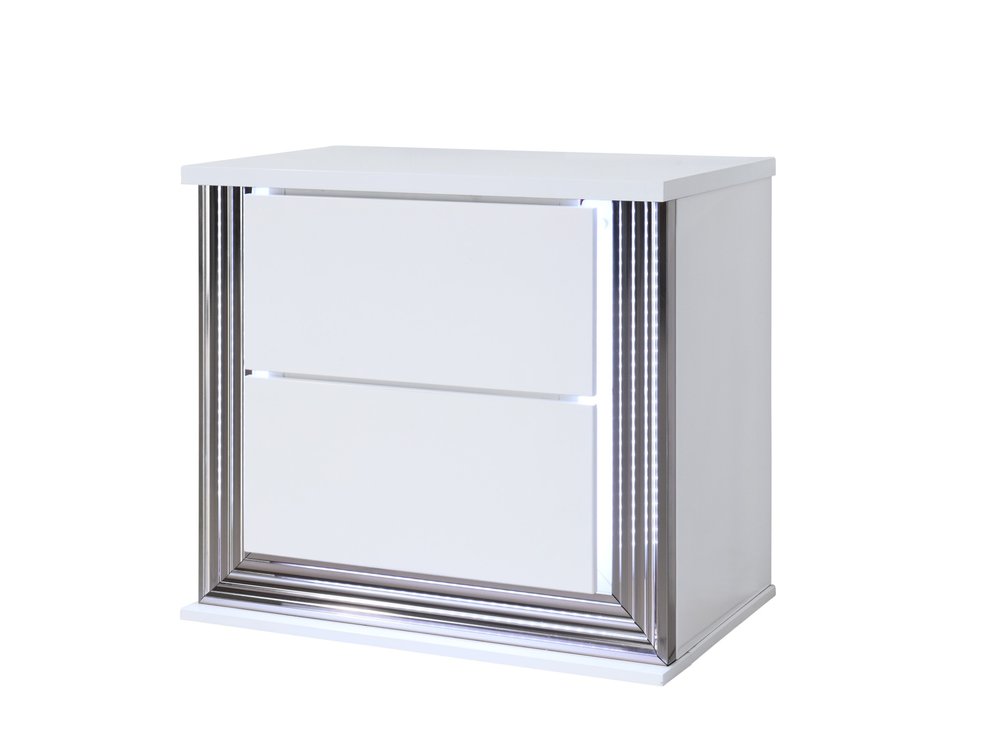 25" White Solid and Manufactured Wood Lighted Two Drawer Nightstand
