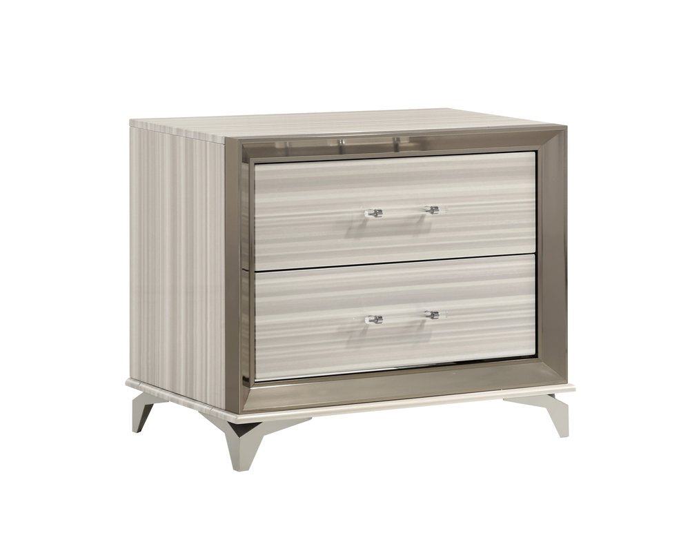 25" Silver And White Wood Lighted Two Drawer Nightstand