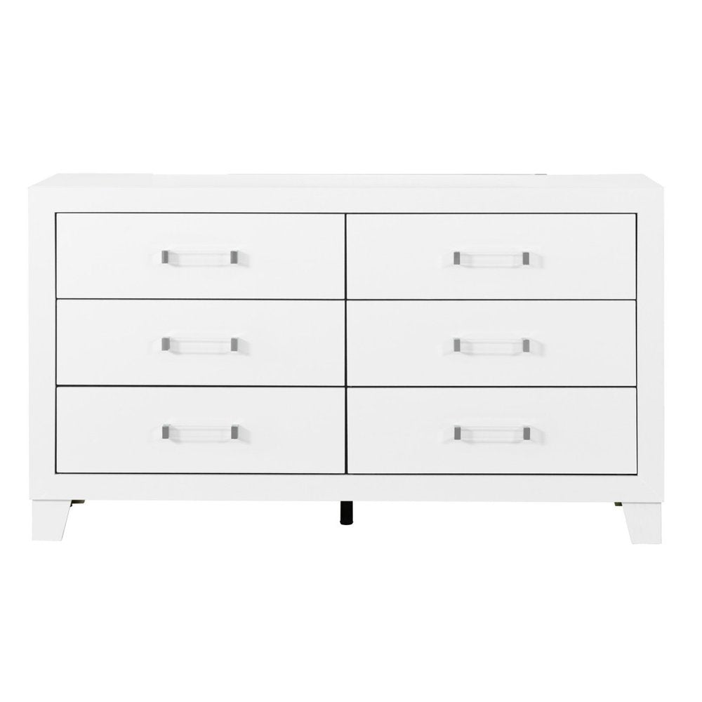 58" White Wood Six Drawer Double Dresser