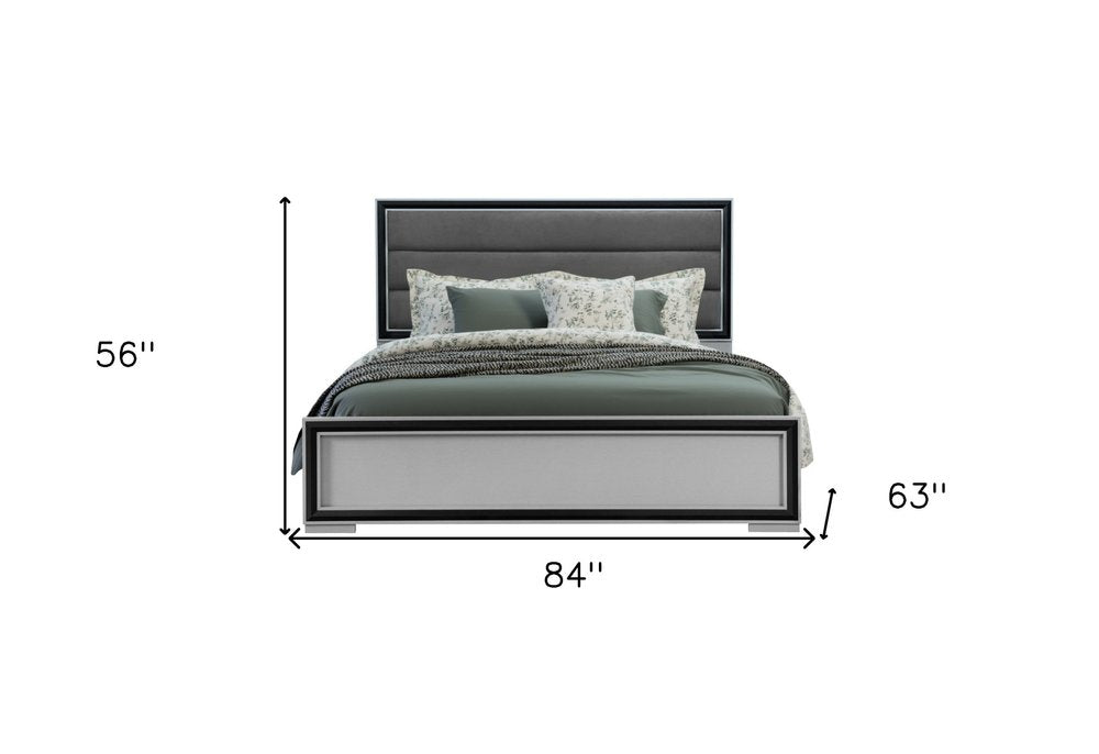 Gray Ribbed Texture Wood And Upholstery Full Bed Frame