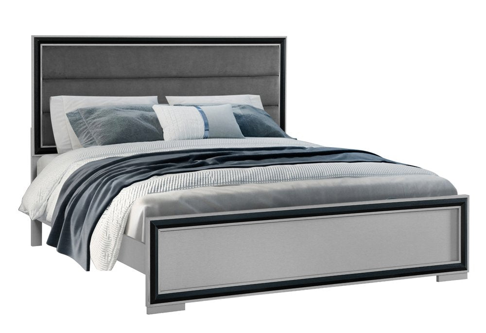 Gray Ribbed Texture Wood And Upholstery King Bed Frame