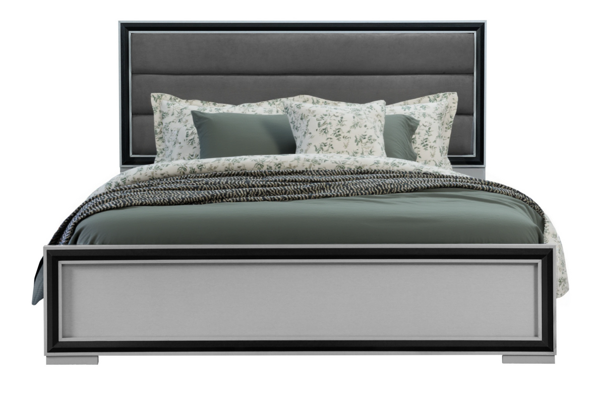 Gray Ribbed Texture Wood And Upholstery King Bed Frame
