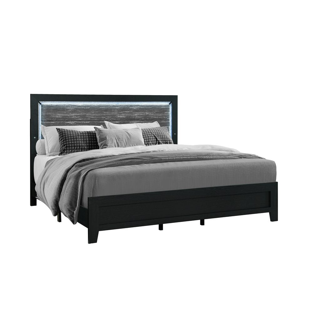 Black and Ash Gray Wood And Upholstery Upholstered Queen Bed Frame