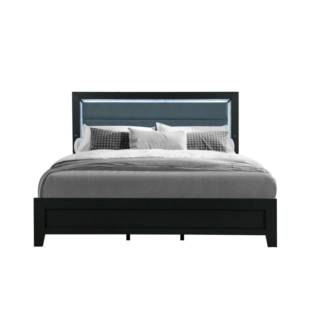 Black and Ash Gray Wood And Upholstery Upholstered Queen Bed Frame