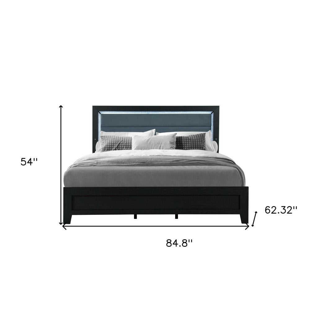 Black and Ash Gray Wood And Upholstery Upholstered Queen Bed Frame