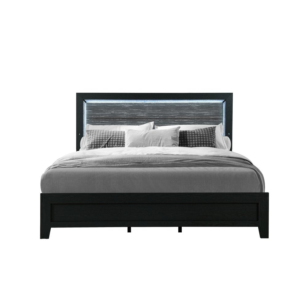 Black and Ash Gray Wood And Upholstery Upholstered Queen Bed Frame