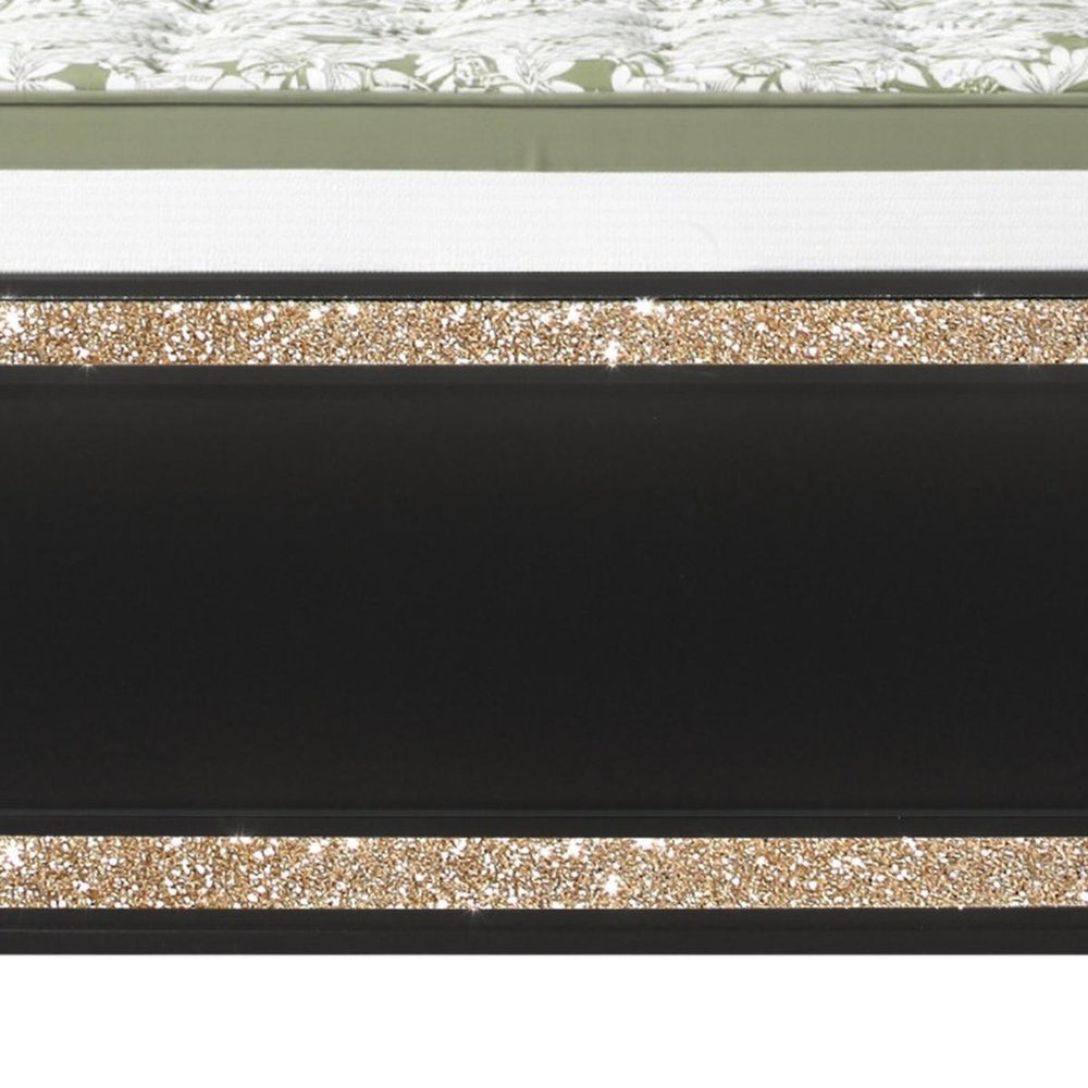 Black And Gold Faux Crystal Bling Wood And Upholstery Lighted Full Bed Frame