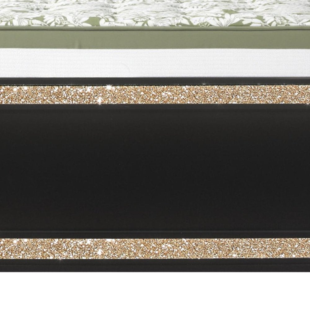 Black And Gold Faux Crystal Bling Wood And Upholstery Lighted Full Bed Frame