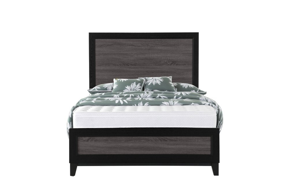 Black And Gray Inlaid Panels Queen Bed Frame