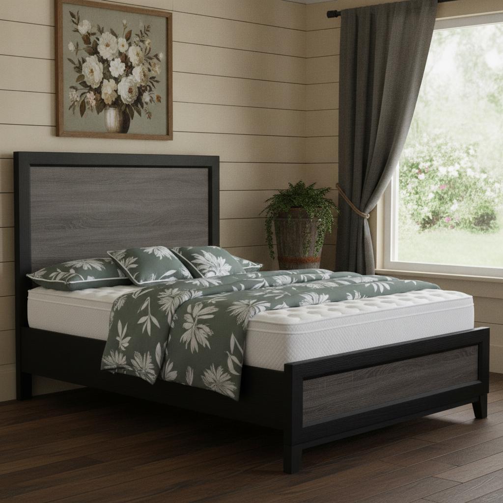 Black And Gray Inlaid Panels Queen Bed Frame