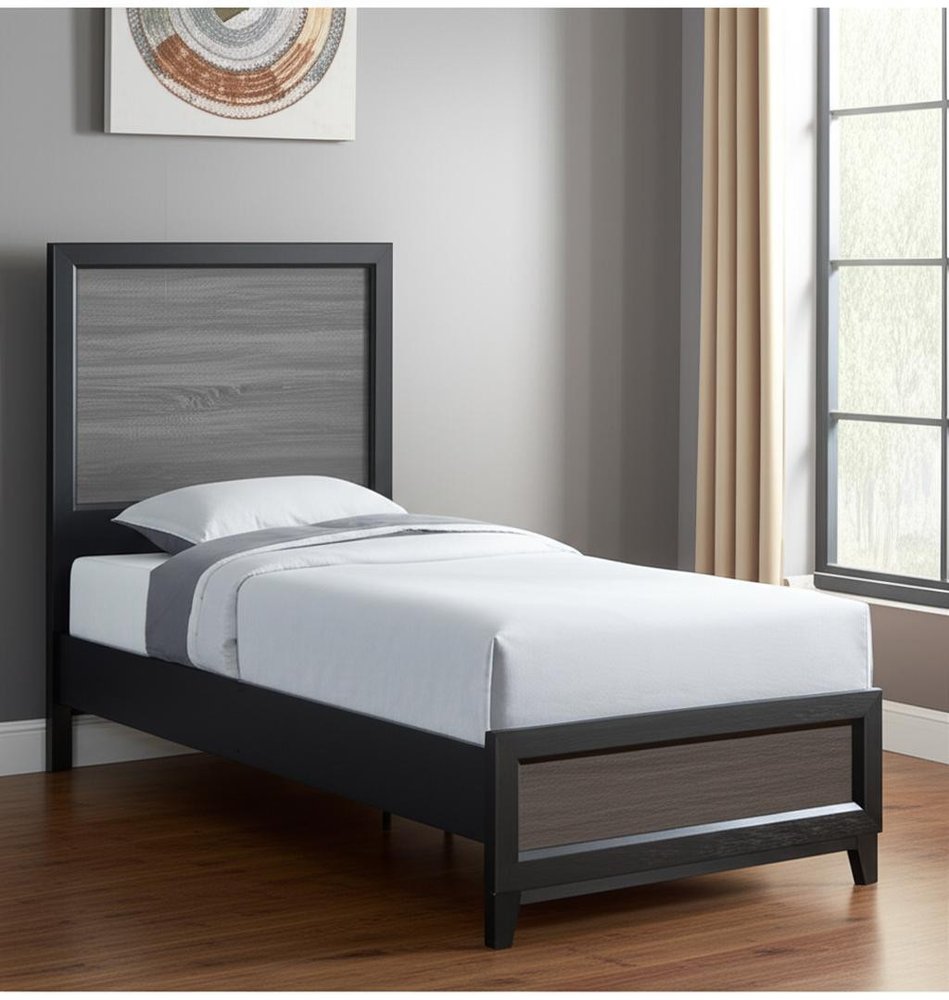 Black And Gray Inlaid Panels Queen Bed Frame