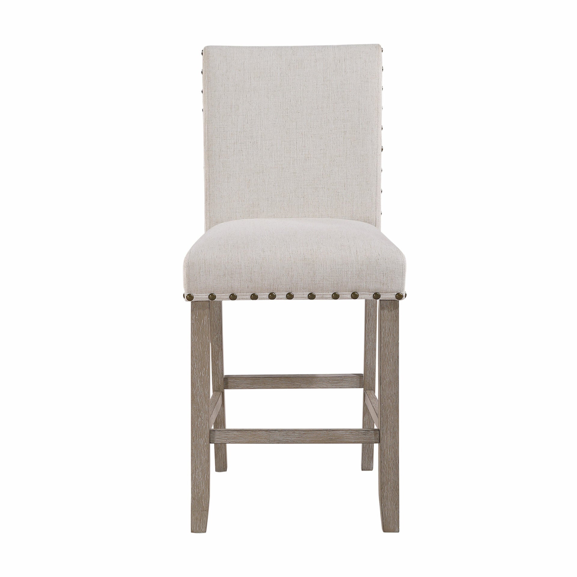 26" White And Natural Fabric And Wood Counter Height Bar Chair