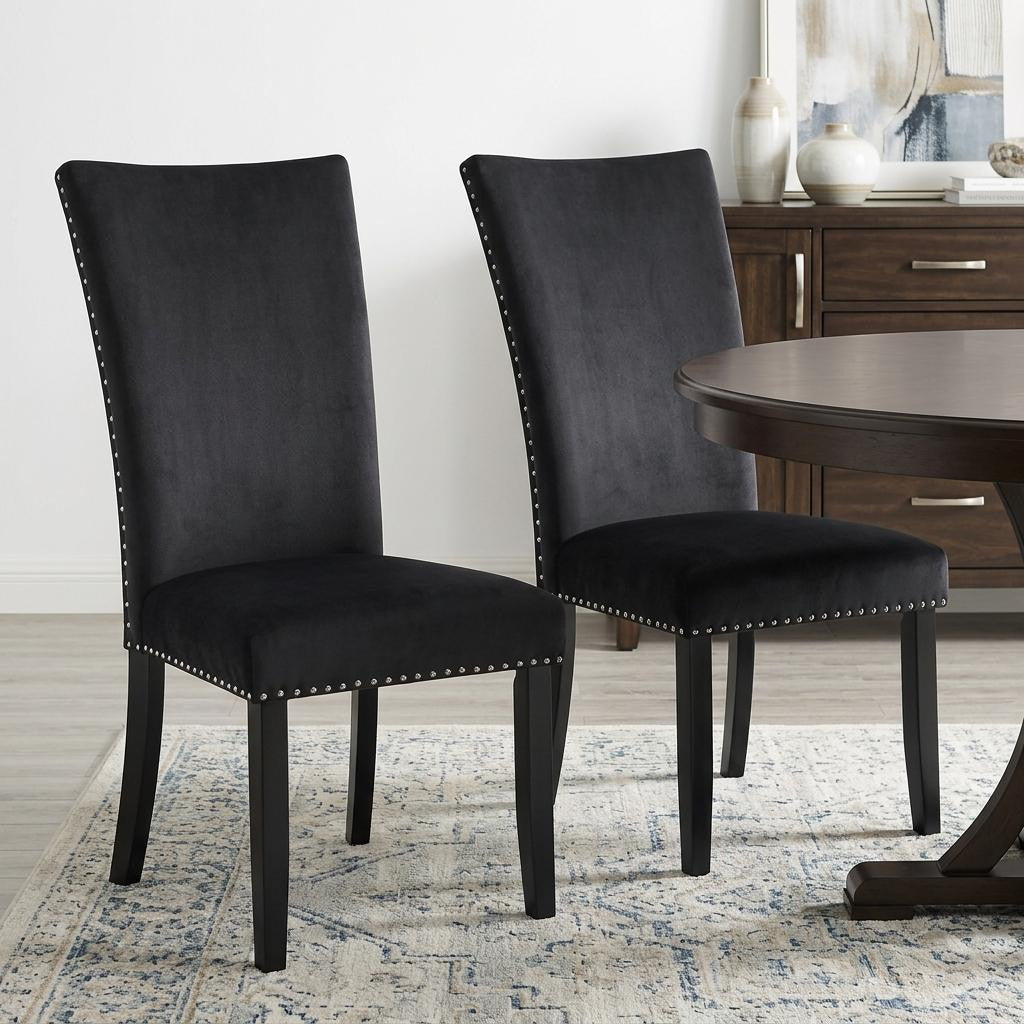 Set of Two Black Upholstered Velvet Dining Side Chairs
