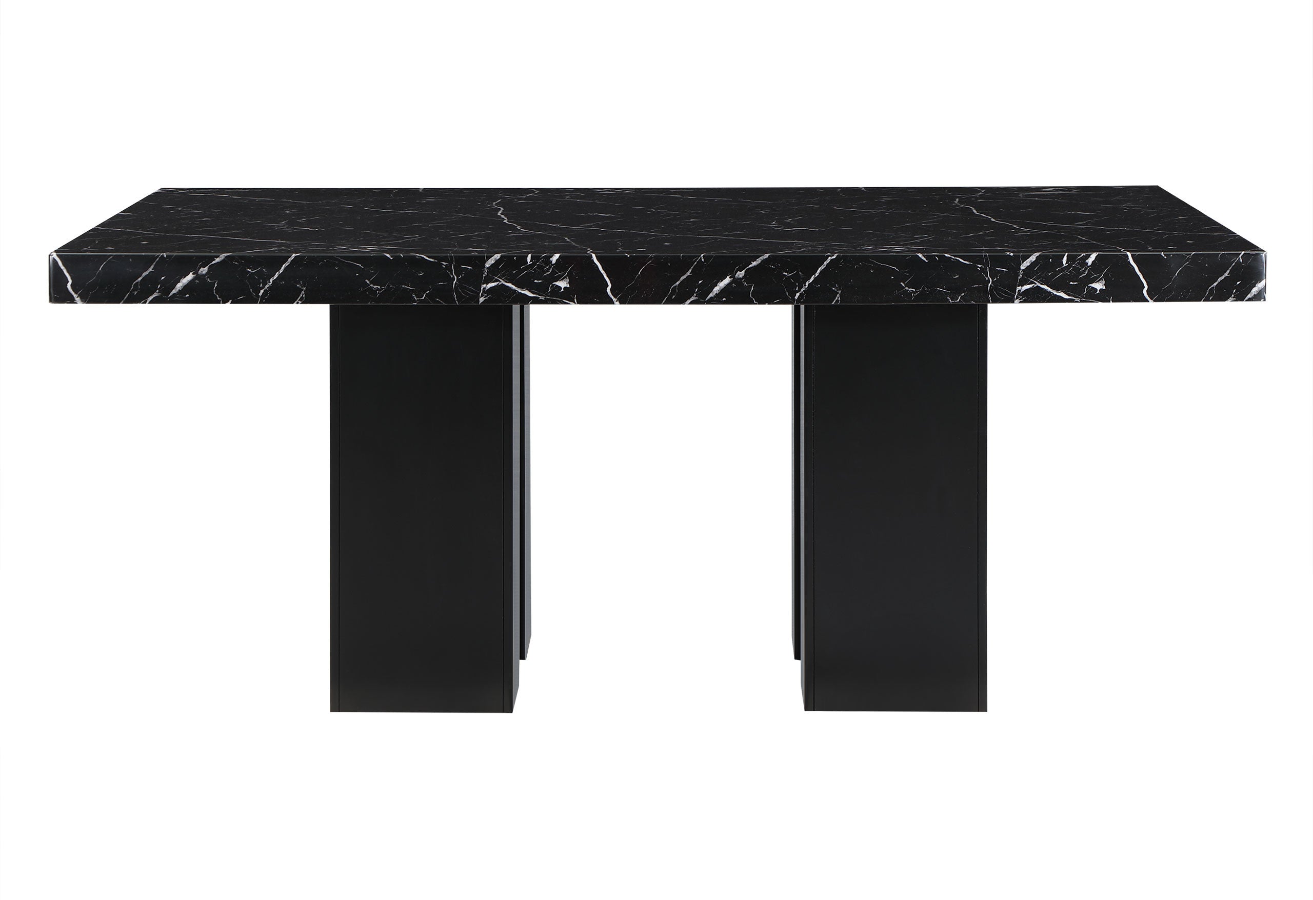 70" Black Faux Marble and Wood Double Pedestal Base Dining Table