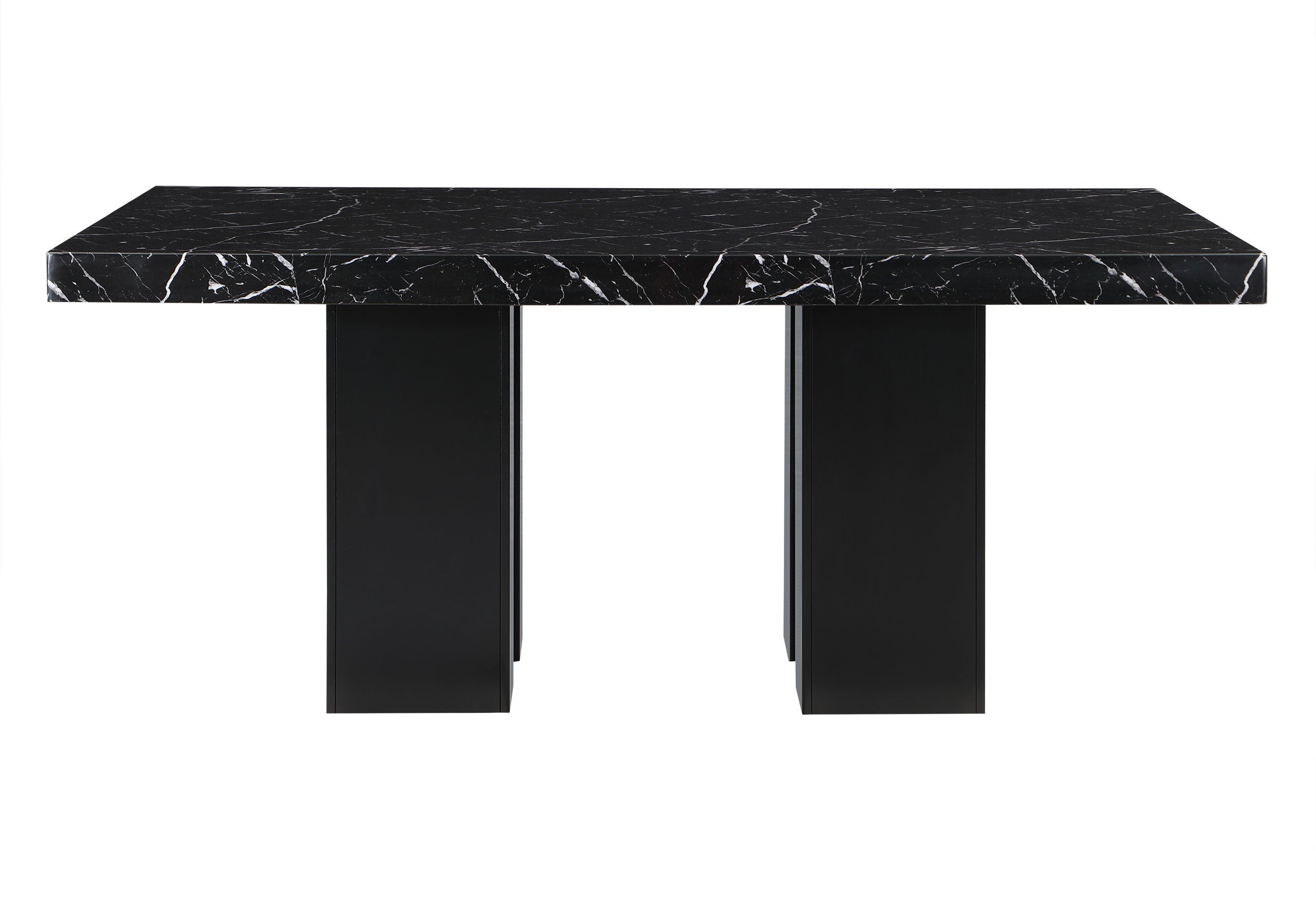 70" Black Faux Marble and Wood Double Pedestal Base Dining Table