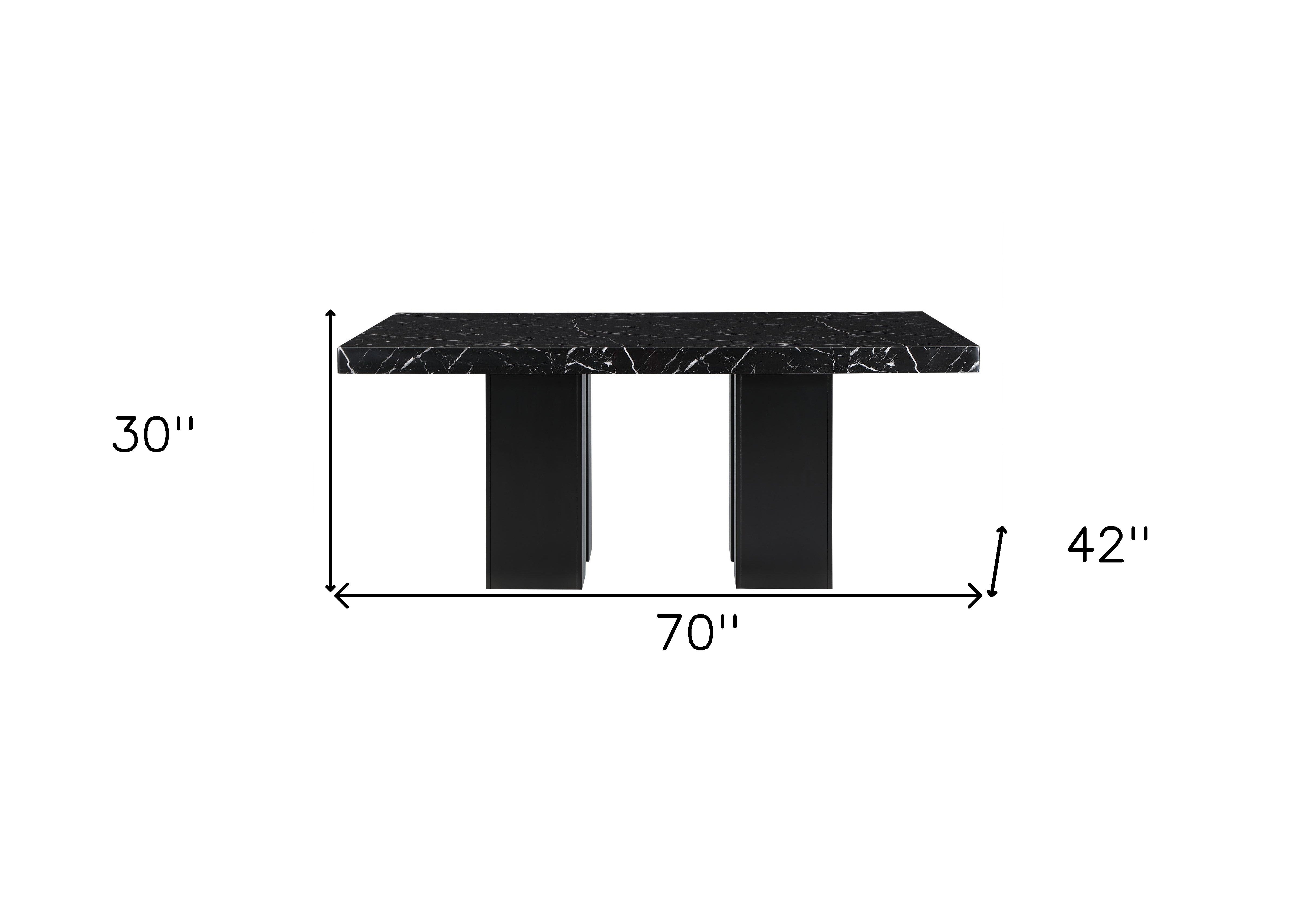 70" Black Faux Marble and Wood Double Pedestal Base Dining Table