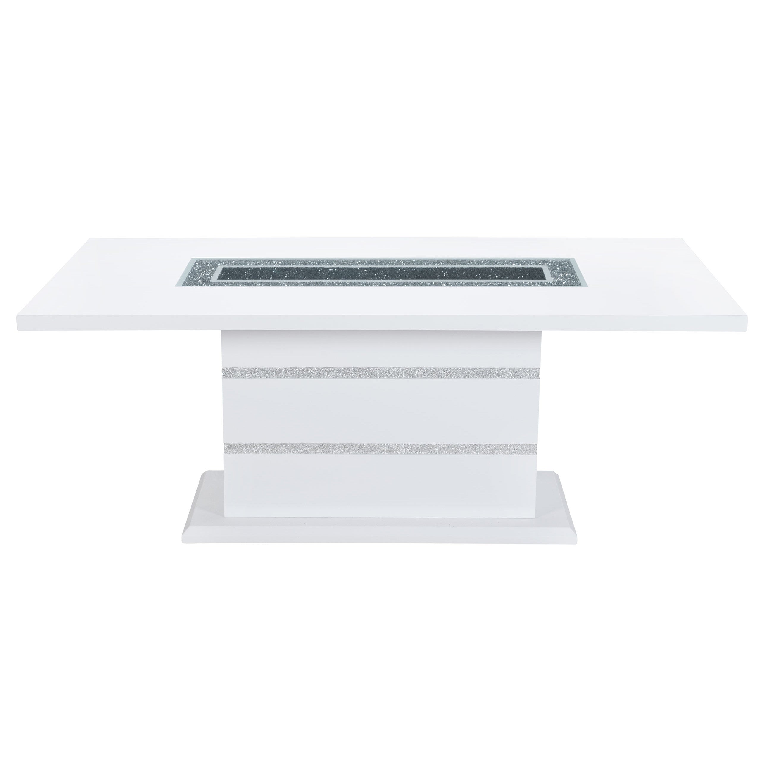 79" White Faux Crystals Glass and Wood Pedestal Base Dining Table