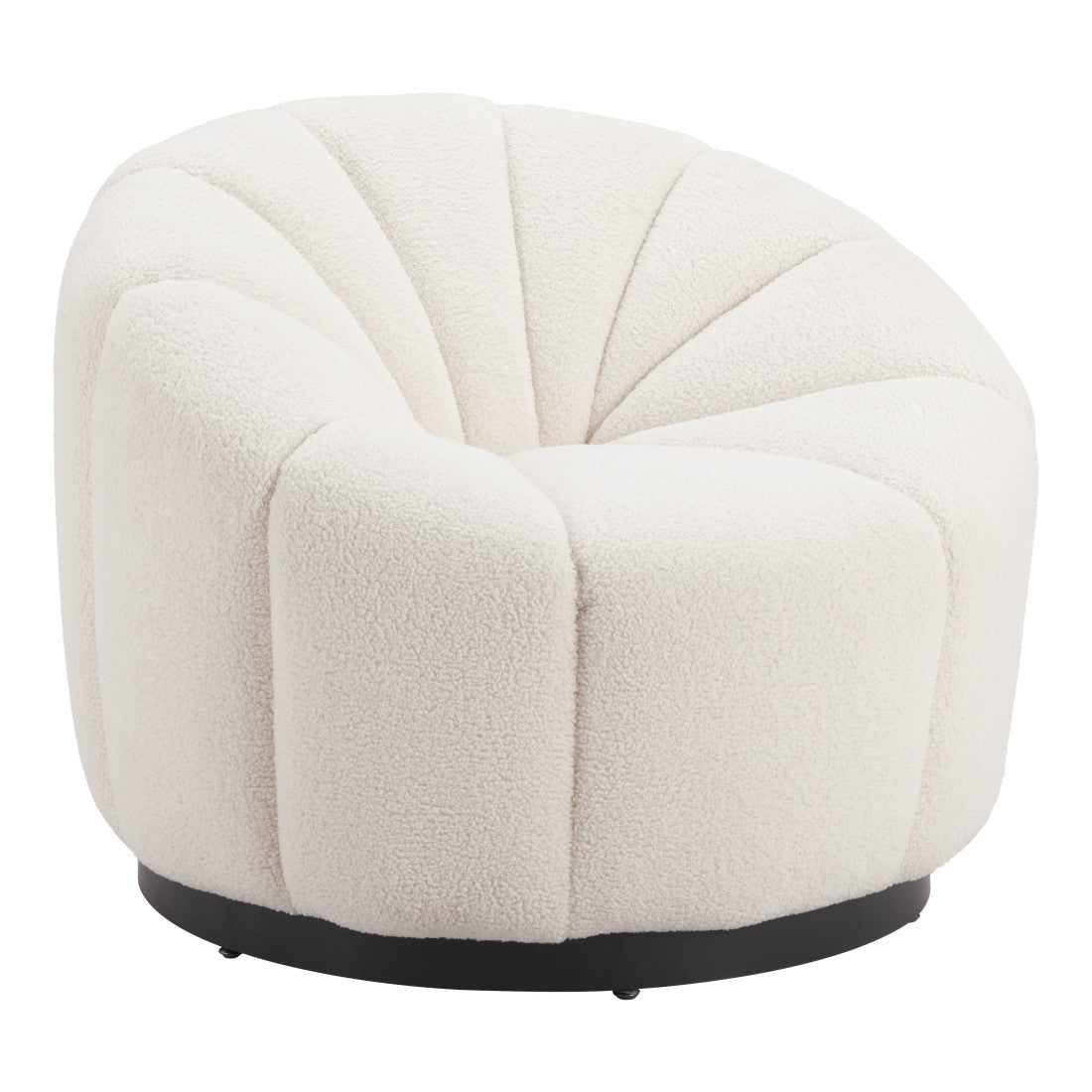 36" Cream And Black Faux Shearling And Upholstered Barrel Chair