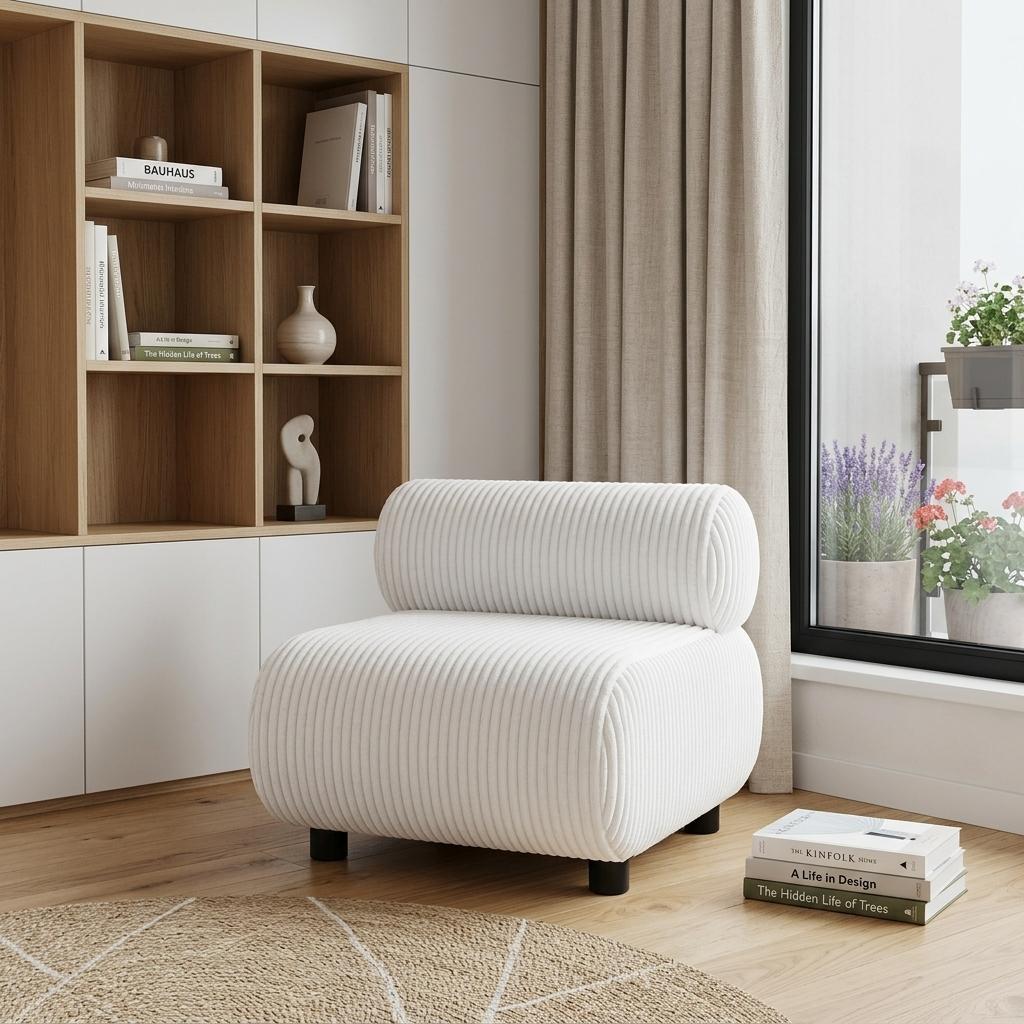 31" White And Black Corduroy And Upholstered Side Chair