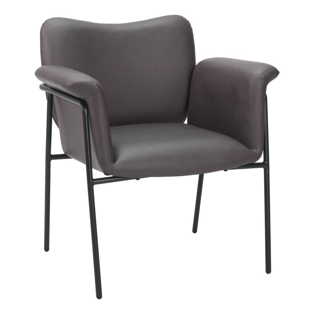 31" Brown And Black Faux Leather And Faux Leather Arm Chair