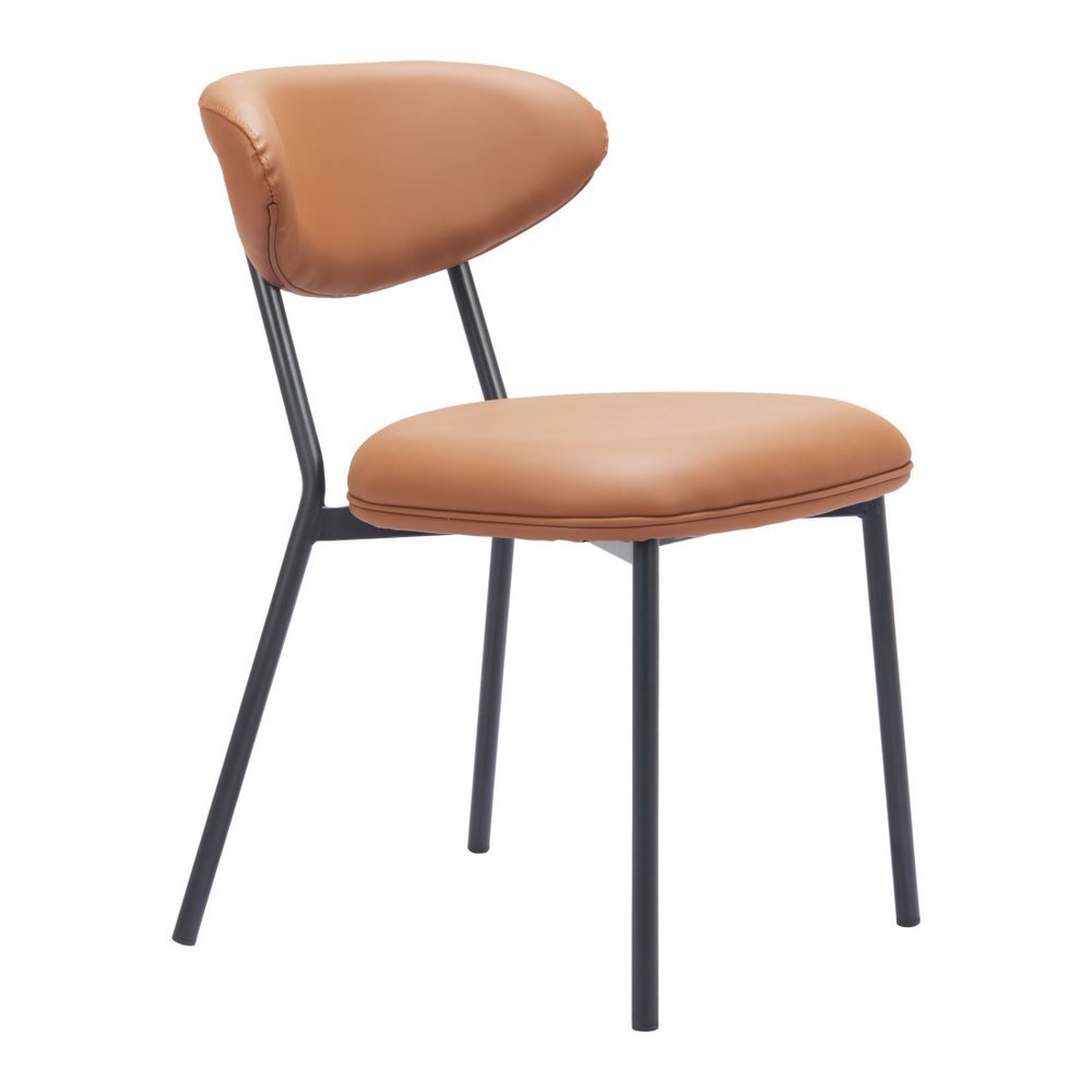 Set of Two Brown and Black Faux Leather Open Back Dining Side Chairs