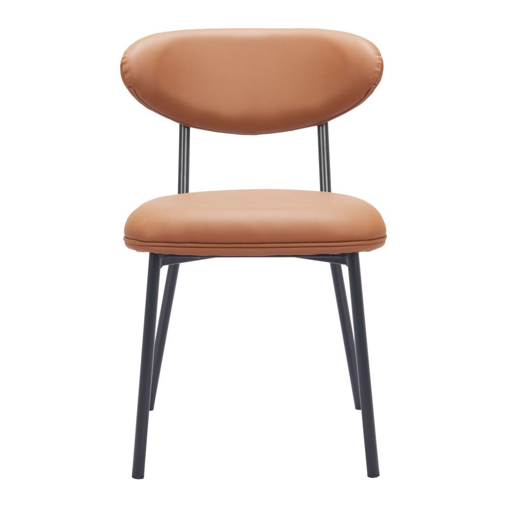 Set of Two Brown and Black Faux Leather Open Back Dining Side Chairs