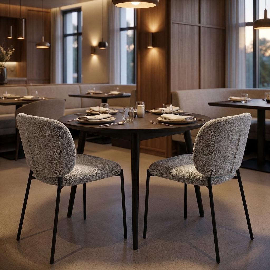 Set of Two Gray And Black Fabric And Wood And Steel Dining Side Chairs