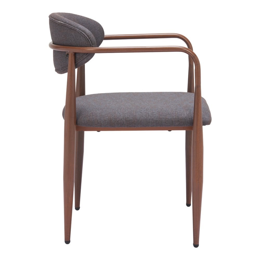 Set of Two Gray and Brown Upholstery Open Back Dining Arm Chairs