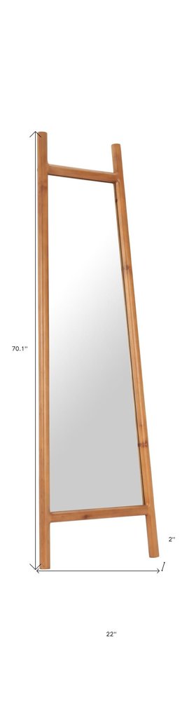 70" Natural Solid Wood Leaning Geometric Framed Standing Mirror