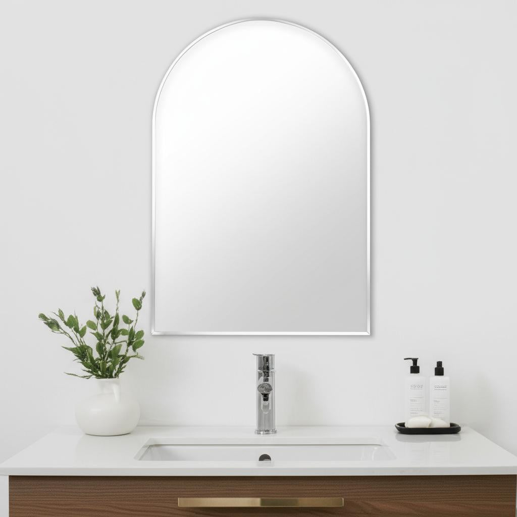 36" Silver Arch Aluminum Framed Bathroom Vanity Mirror
