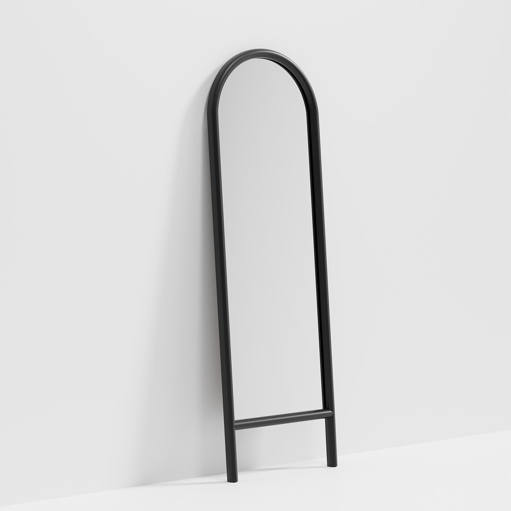 64" Black Solid Wood Arch Leaning Framed Full Length Mirror