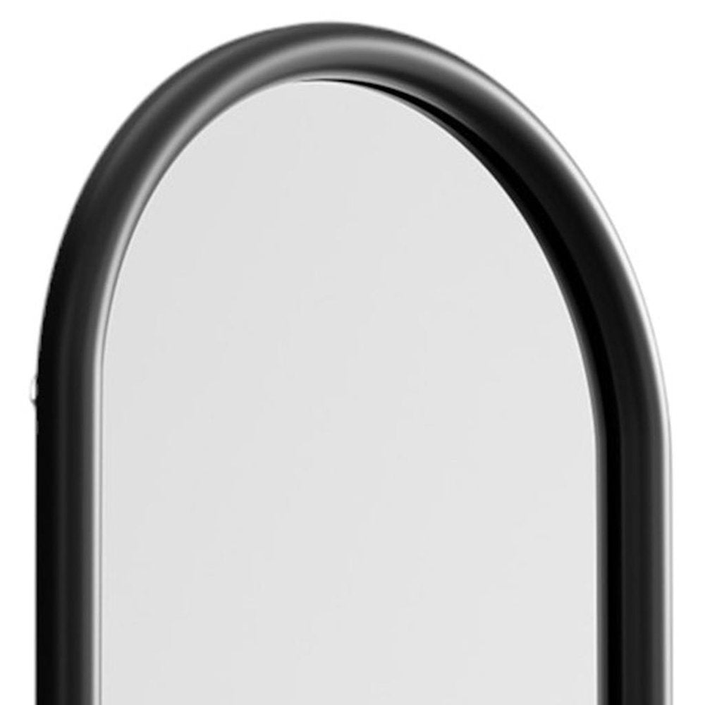64" Black Solid Wood Arch Leaning Framed Full Length Mirror