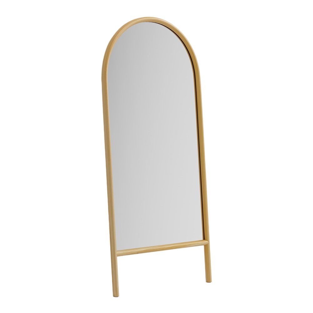 71" Natural Solid Wood Arch Freestanding Framed Full Length Mirror