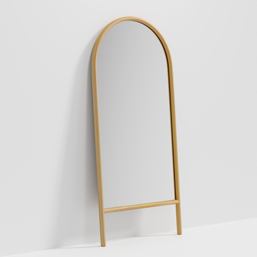 71" Natural Solid Wood Arch Freestanding Framed Full Length Mirror