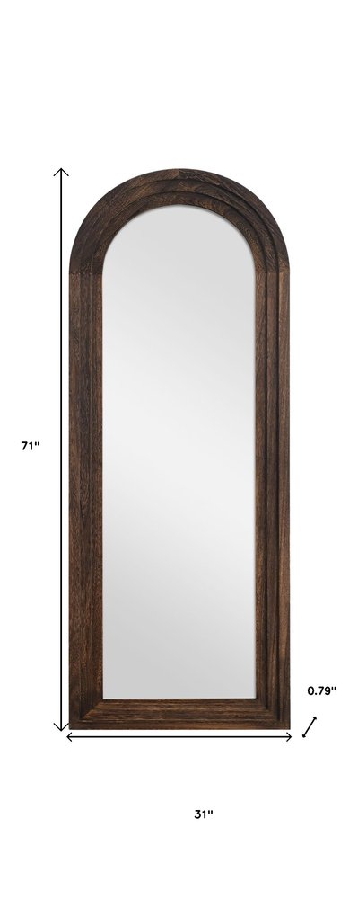 71" Brown Solid Wood Arch Freestanding Framed Full Length Mirror