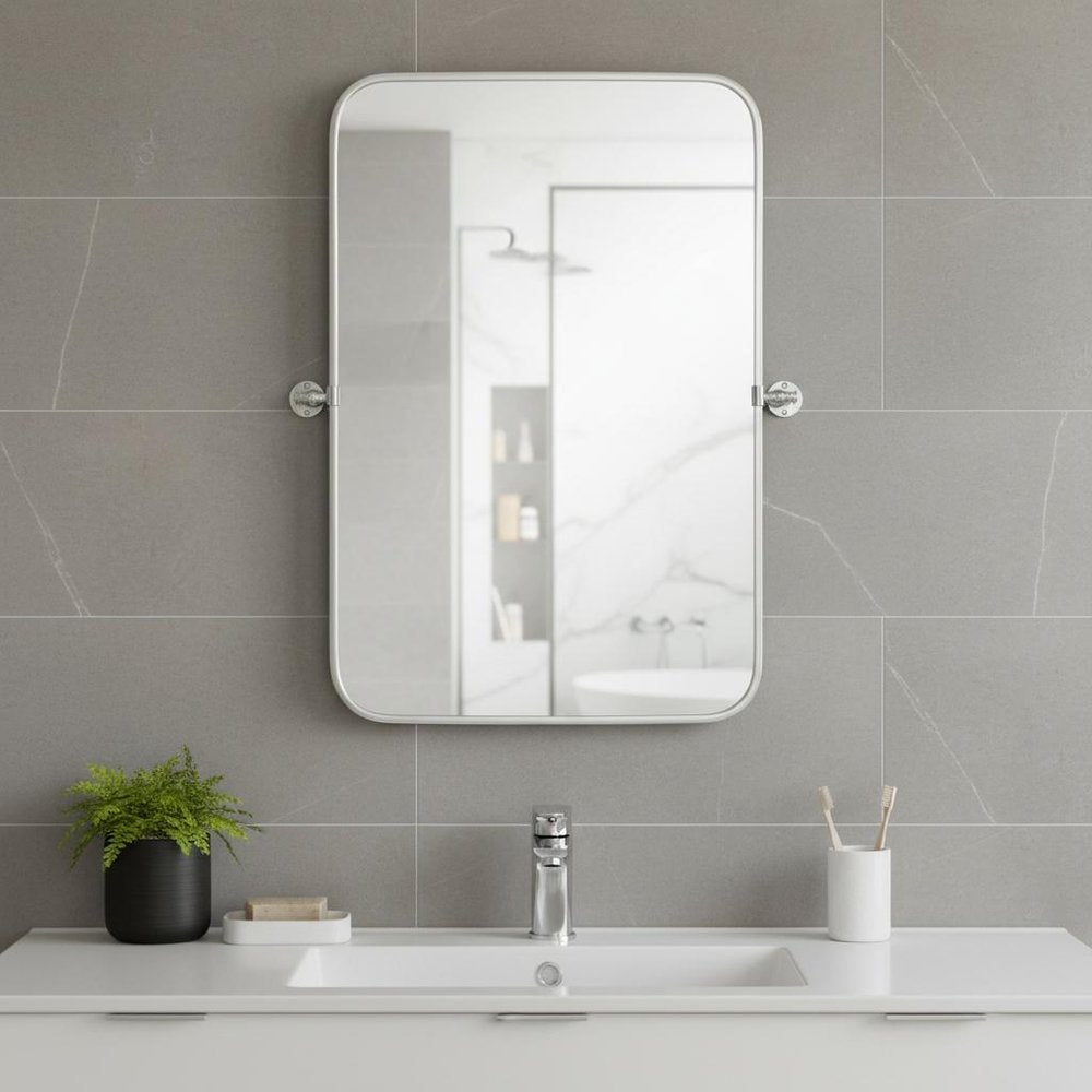 Set of Two 32" Silver Metal Framed Accent Mirrors