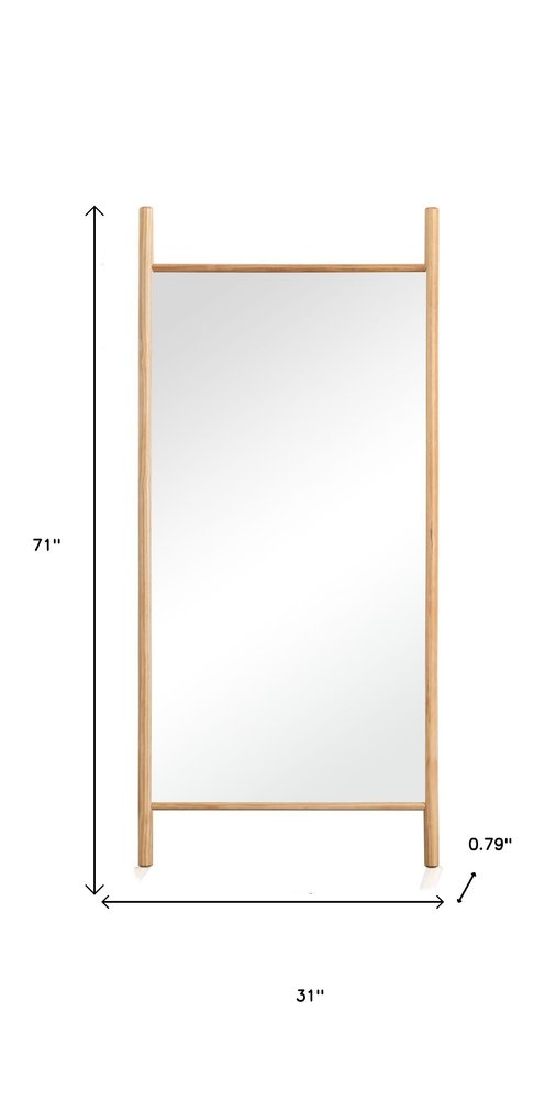 71" Natural Solid Wood Novelty Leaning Framed Full Length Mirror