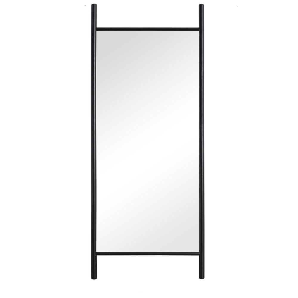 71" Black Solid Wood Ladder Leaning Framed Full Length Mirror